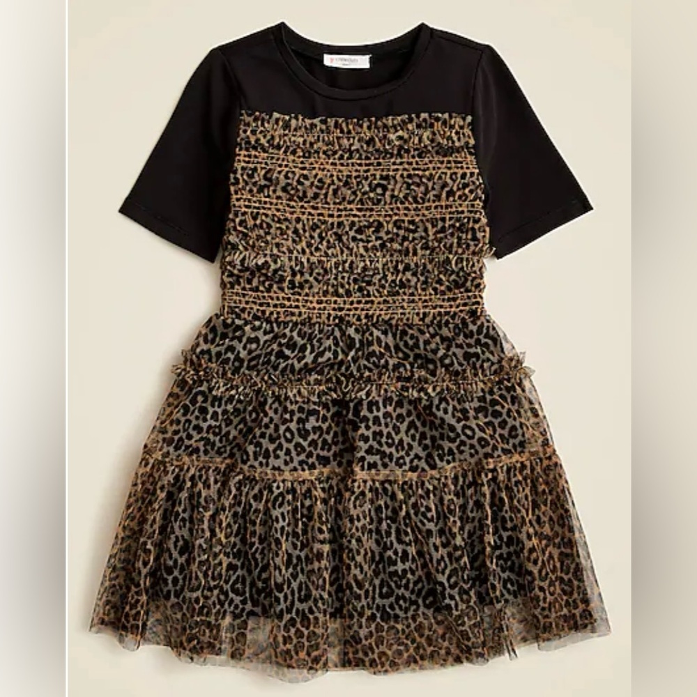 NWOT J Crew Crewcuts Girls Tiered Tulle T Shirt Dress leopard print size 6